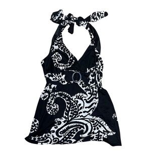 White House Black Market Black and White Silk Blend Halter Top Size XS NWT